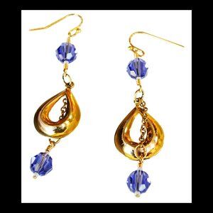 Hollywood Chic Mirror Brass Teardrop - Double Tanzanite European Crystals